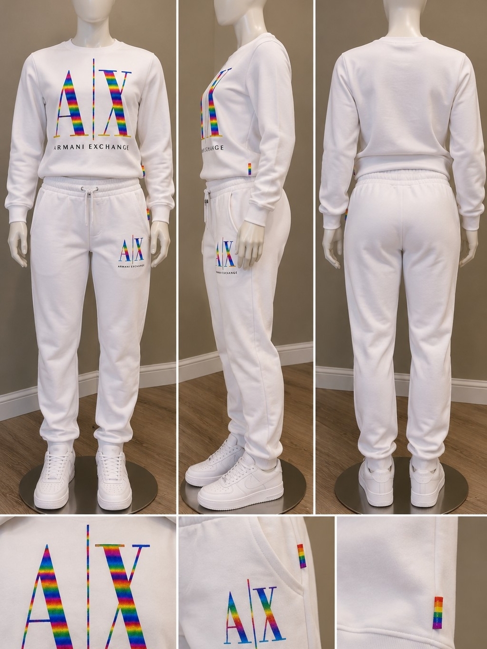 Armani Exchange White Kids Joggers with Rainbow A|X Logos